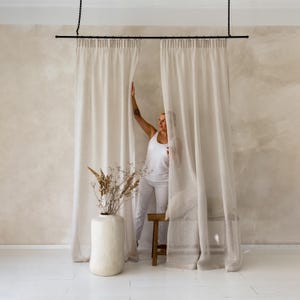Transparente Leinenvorhänge, Bleistiftfaltenvorhänge, Leichte Fenstervorhänge, Fensterdrapierungen, Leinenfensterbehandlungen