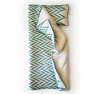 Handmade duvet cover ZiG ZaG, Printed linen bedding, Natural duvet covers