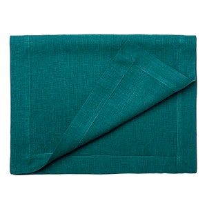 Natural table runner in peacock, Blue green linen table runners boho image 2