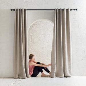 Blackout linen curtains with grommets, Grommet curtain panels, Linen window curtains, Privacy linen eyelet curtains, 1 panel image 2