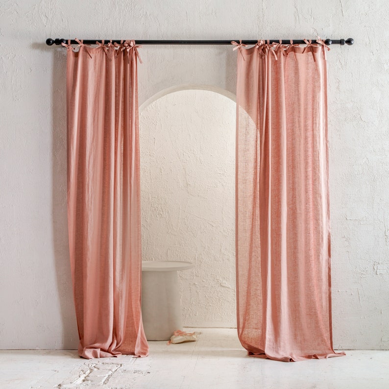 Sheer Linen Curtains With Ties Linen Tie Top Curtains 1 Etsy UK