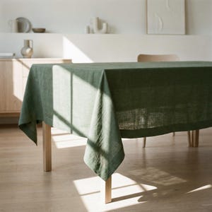 Mantel de lino verde musgo, mantel personalizado, mantel rectangular de tamaño pequeño a grande