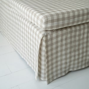 Linen bed skirt Gingham, Box pleat bed skirts, Natural gingham linen bedskirt Queen, Cal King, Full, Twin, Double, Single 画像 1