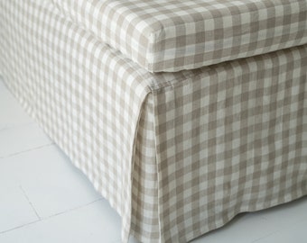 Linen bed skirt Gingham, Box pleat bed skirts, Natural gingham linen bedskirt Queen, Cal King, Full, Twin, Double, Single