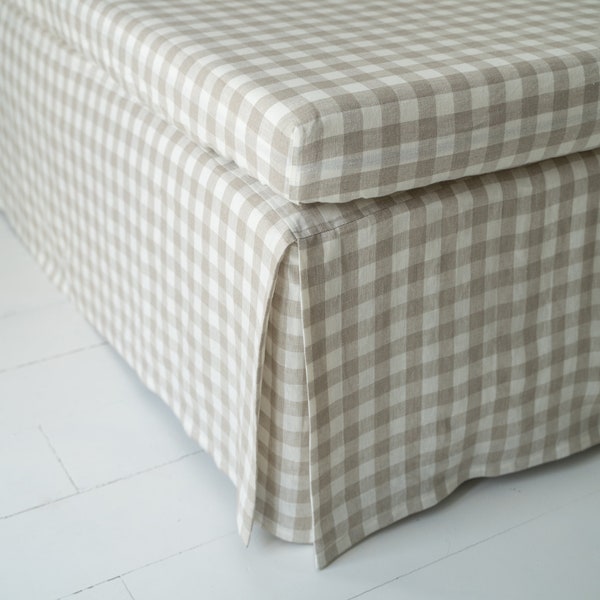 Linen bed skirt Gingham, Box pleat bed skirts, Natural gingham linen bedskirt Queen, Cal King, Full, Twin, Double, Single