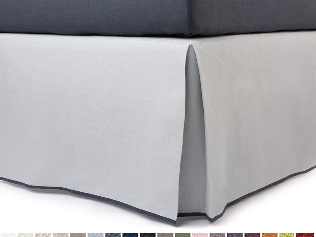 Linen Bed Skirt With Trim, Box Pleat Bedskirts Tailored Bedskirt