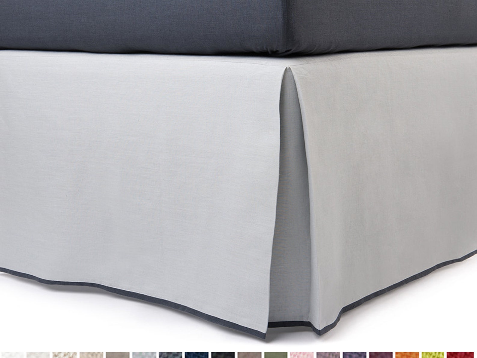 Linen Bed Skirt With Trim Box Pleat Bedskirts Tailored Etsy