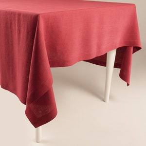 Linen tablecloth Berry red in various sizes, Custom table cloth rectangle or square, Natural table decor, Handmade gift for home