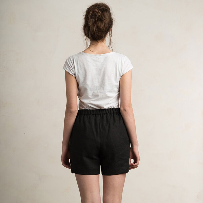 Black linen shorts women Black shorts with pockets Black Etsy