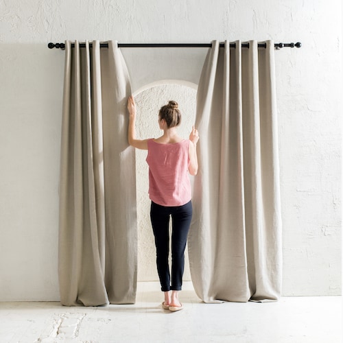 Blackout linen curtains with grommets, 30 colors, 1 panel, Grommet curtain panels, Linen window curtains, Privacy linen eyelet curtains