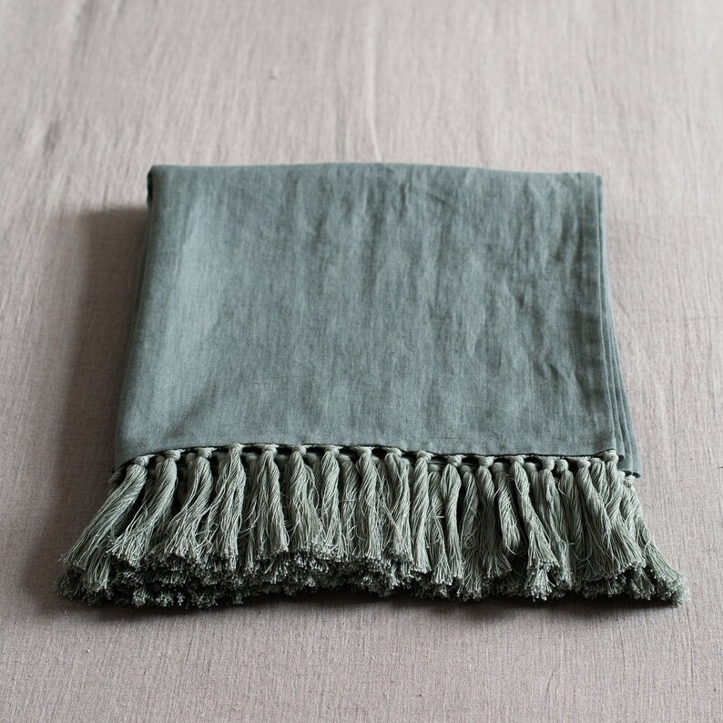 Linen Throw Blanket With Tassels Natural Fringe Throw Etsy