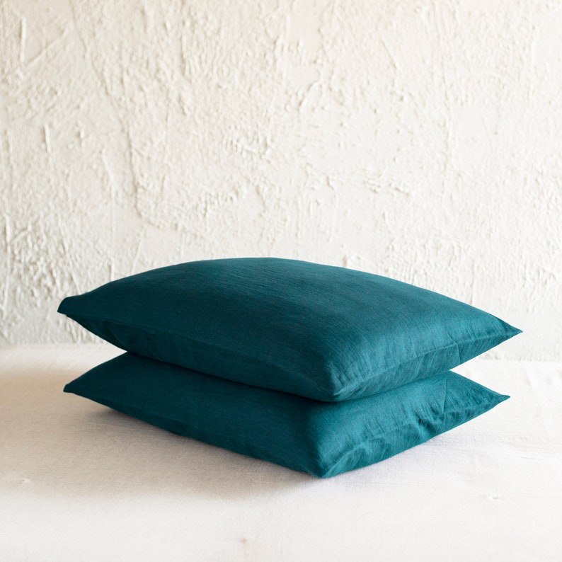 Handmade linen pillowcase Peacock green linen pillowcases Etsy