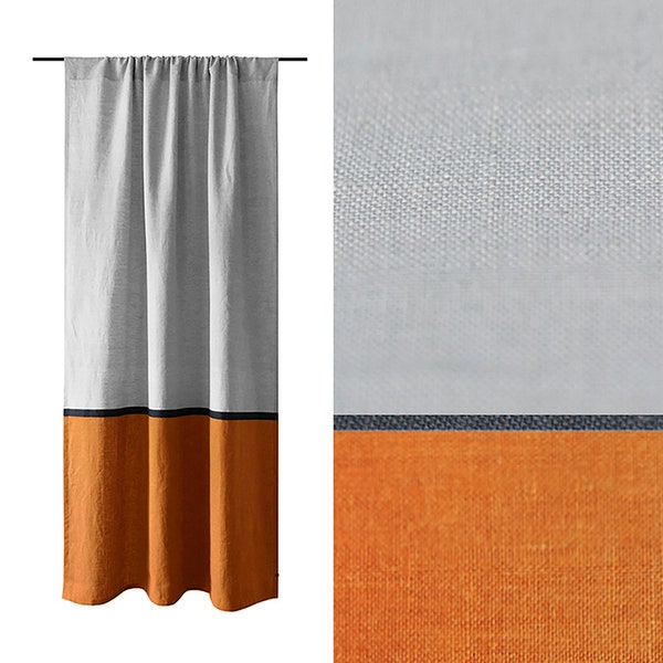Color block linen curtains, Linen rod pocket curtains in various colors, Natural window treatments, Color block drapes