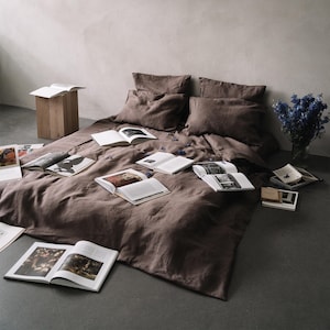 Brown linen duvet cover set with pillowcases, Natural linen bedding set, Pillowcases and duvet set Queen, Califonia King linen duvet set