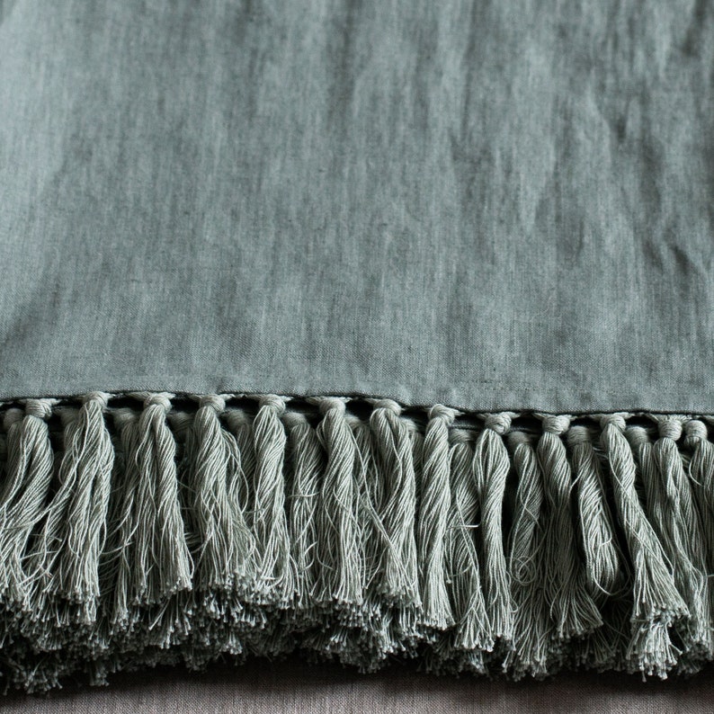 Linen Throw Blanket With Tassels Natural Fringe Throw Etsy
