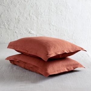 Linen Oxford pillowcase Burnt orange linen envelope pillow cover, Pillow case king, queen, standard, body, deco or euro size