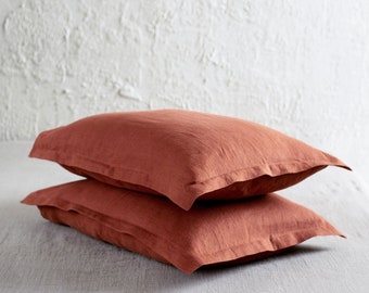 Linen Oxford pillowcase Burnt orange linen envelope pillow cover, Pillow case king, queen, standard, body, deco or euro size