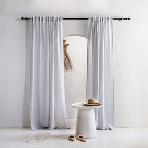 Linen back tab curtains, Sheer linen window curtains with back tabs tape top, 8 colors, 1 curtain panel, Lightweight window treatments