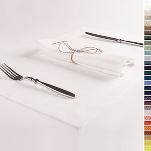 Tovaglioli da tavola e tovagliette americane in lino bianco, Set tovagliette americane in lino, Set tovaglioli in lino con angoli smussati, Tovagliette americane in tessuto bianco, Tovaglioli bianchi