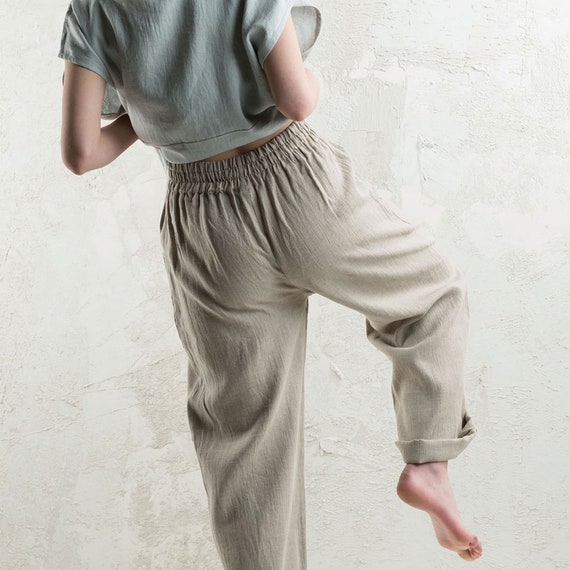Pantalones de lino mujer, Pantalones de color personalizado mujer, Pantalones  casuales mujer, Pantalones naturales con bolsillos -  España