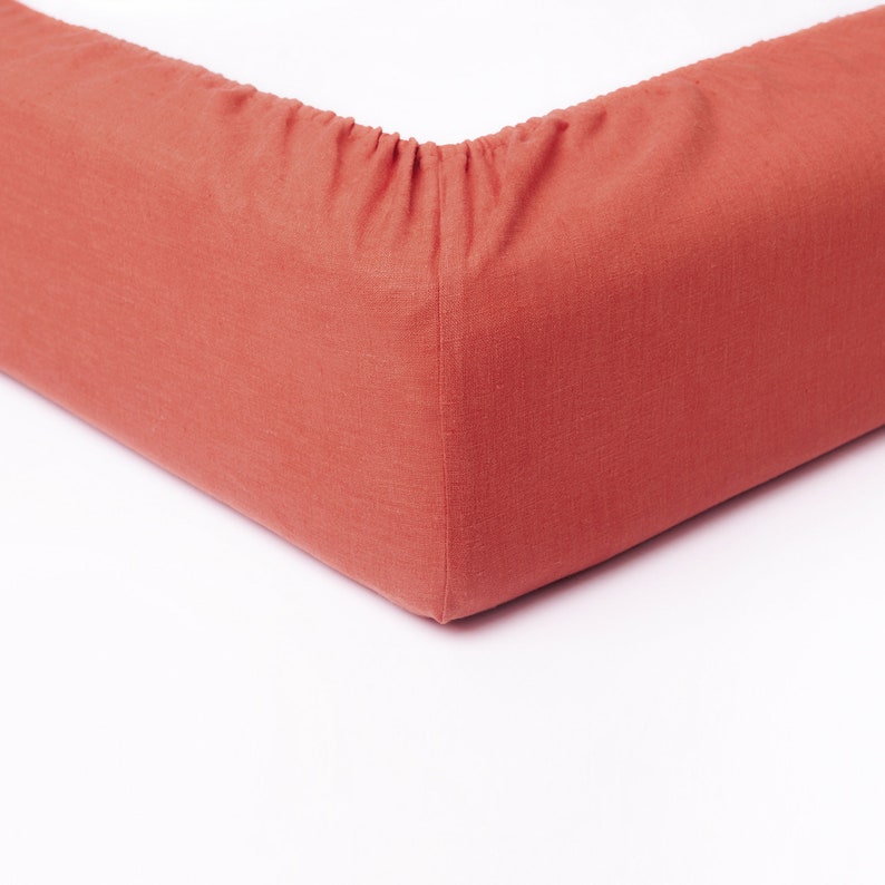 Coral linen fitted sheet, Soft linen bedding, Natural fitted sheets, Natural fitted sheet Queen, King, Twin, Full image 2