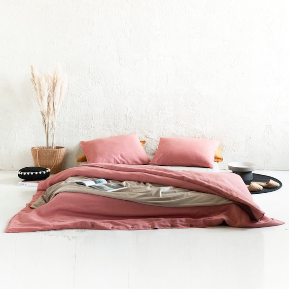 Rust Pink Linen Duvet Cover Full, Queen, Twin, King, Natural Duvets, Handmade Linen Bedding