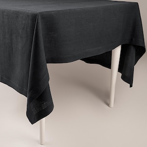 Classic black linen tablecloth, Black tablecloth, Natural large tablecloths, Black table linens for minimalistic table decor