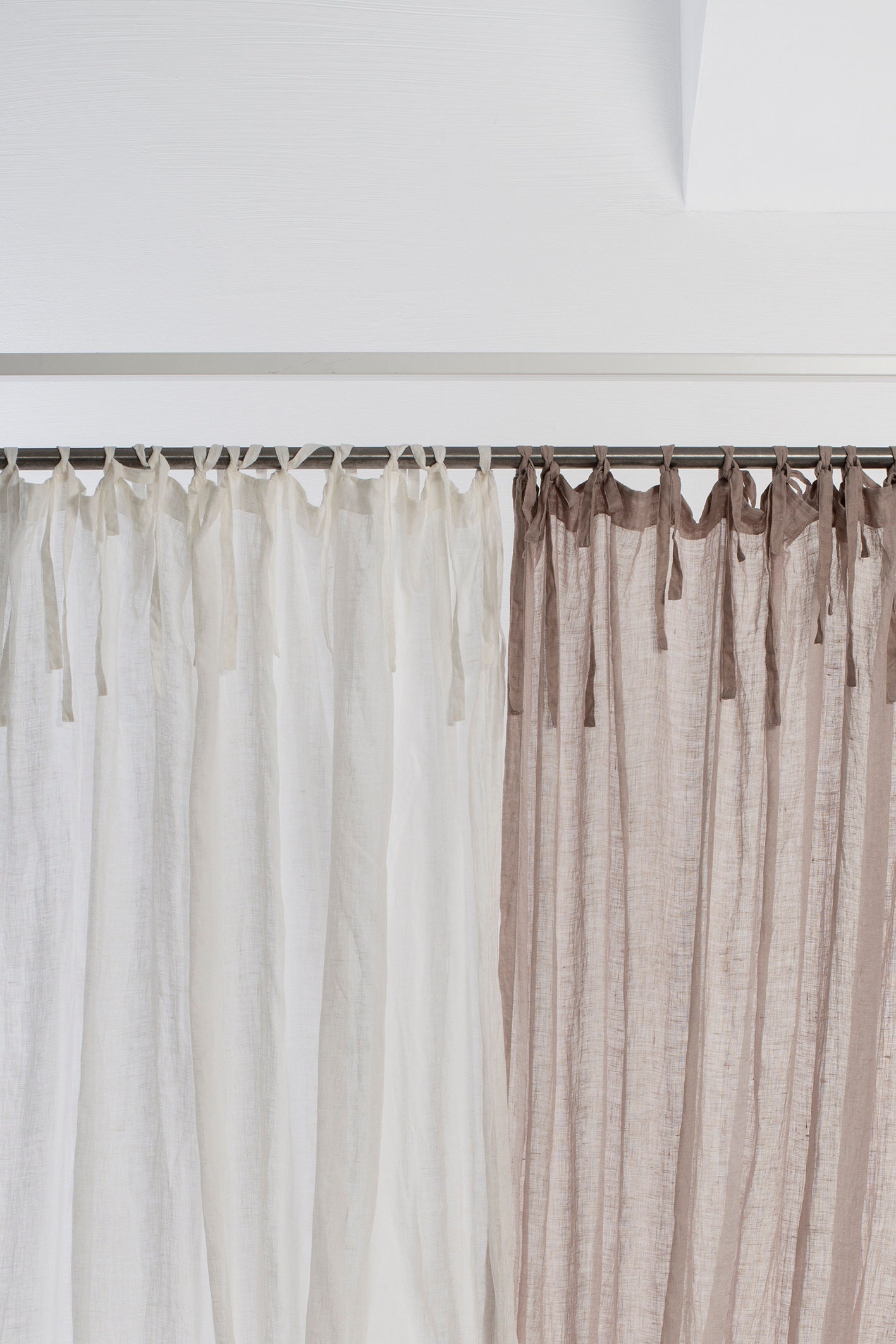 Sheer curtains with ties Off white linen drapes Tie top Etsy