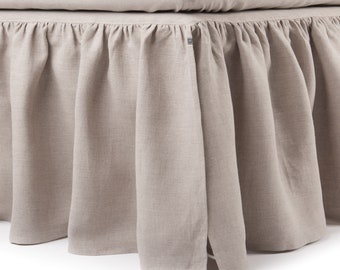 Linen dust ruffle, Split coners gathered linen bedskirt, Linen bed skirt Queen, King, Full, Twin, Double, Single, Super King