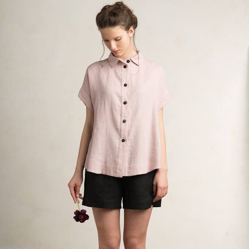 Linen shirt for women, 30 colors, Dusty rose summer shirt, Natural linen clothes image 4