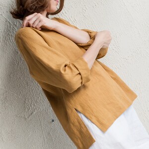 Linen blouse V neck, Long sleeve linen top in various colors, Natural women's clothing image 3