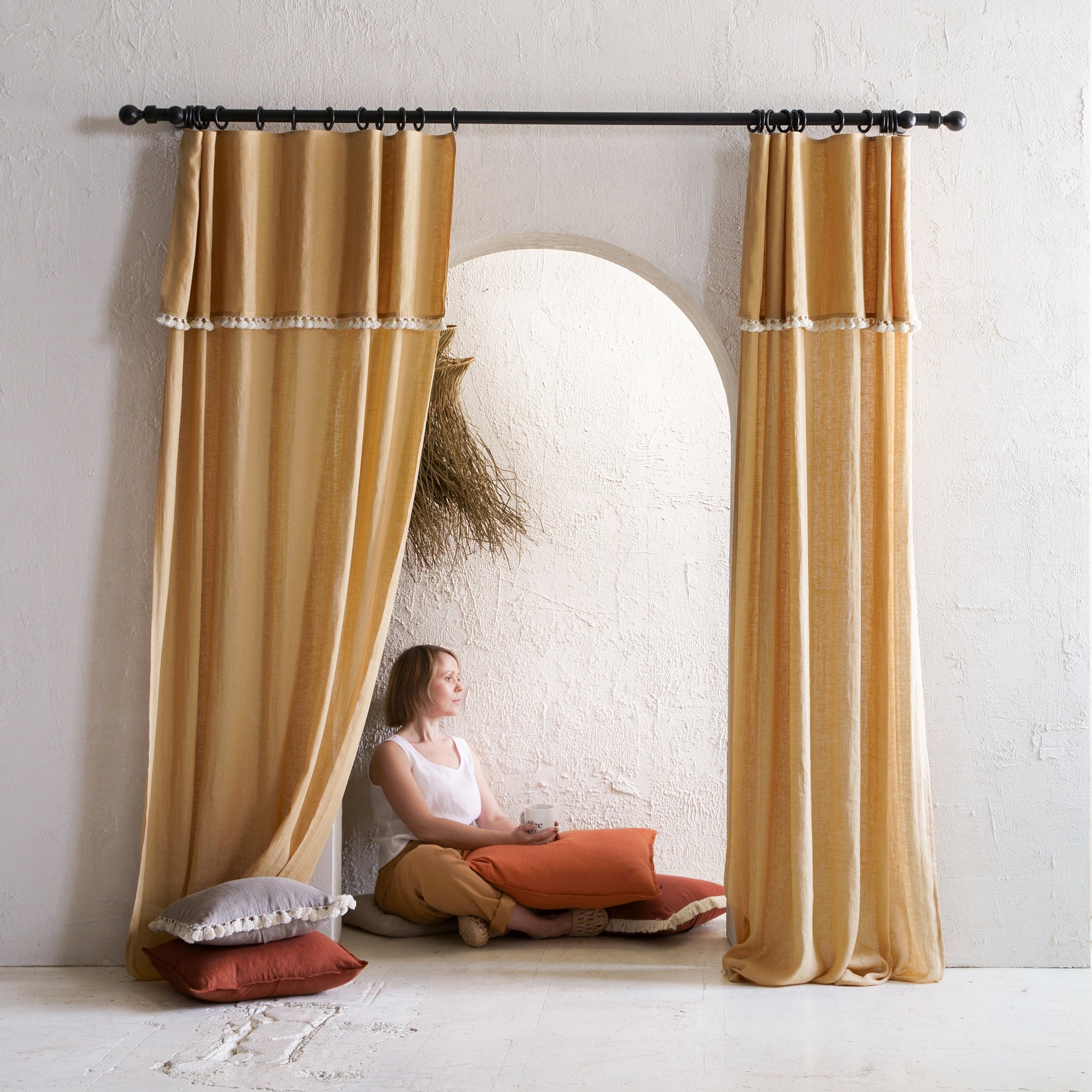 Sheer linen curtains Drop cloth curtains with tape for rings Etsy