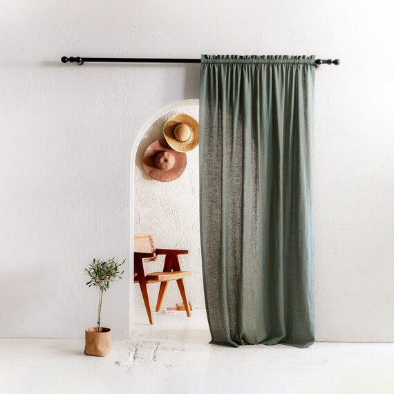 Handmade Linen Curtains With Header 1 Panel Tight Rod Pocket Handmade Linen Curtains With Header 1, Rod Pocket Top Curtains