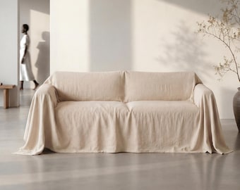 Linen Couch Cover, Custom Sofa Cover, Handmade Throw Blanket, Natural Fabric Slipcover