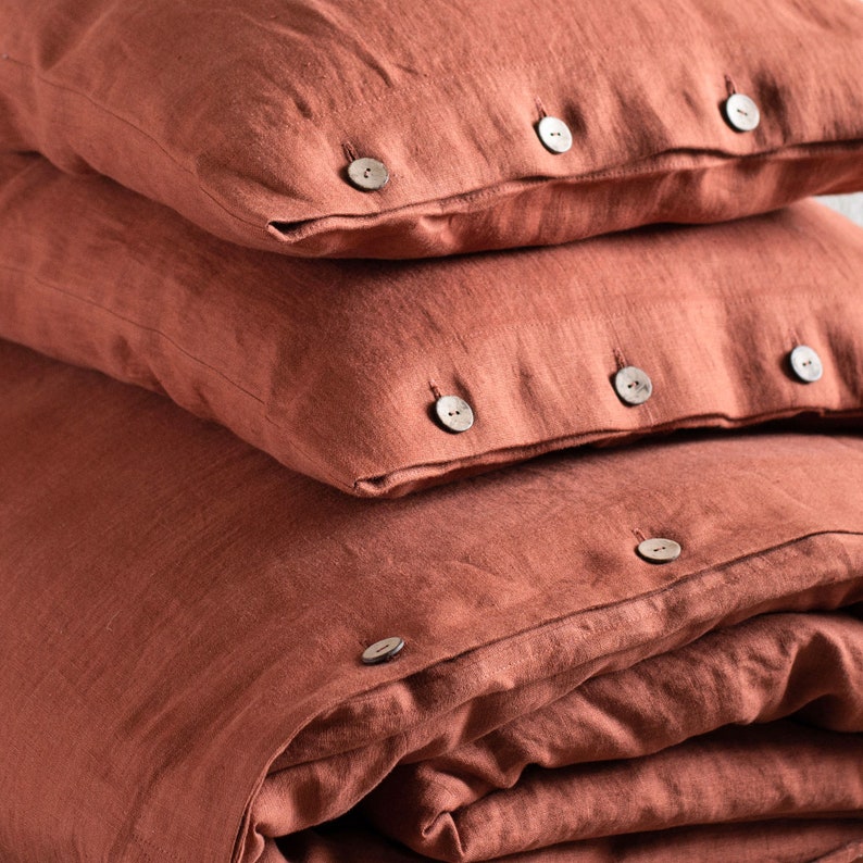 Burnt Orange linen duvet cover, Natural linen bedding image 6