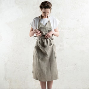 Natural linen apron in various colors, Long linen apron, Full aprons for women, Gift for cook and kitchen enthusiast image 9