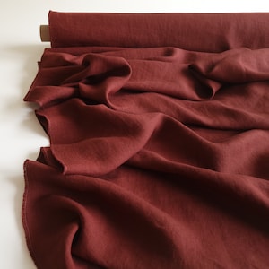 Linen fabric by the yard Wine red, Natural linen fabric for clothes, pants, dresses, blouses, window curtains, pillow covers, table linens image 1