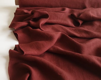 Linen fabric by the yard Wine red, Natural linen fabric for clothes, pants, dresses, blouses, window curtains, pillow covers, table linens