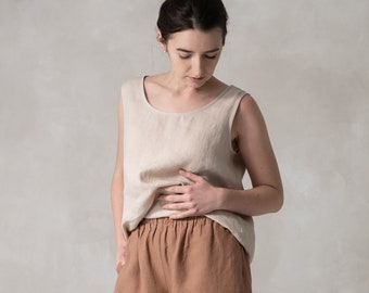 Sleeveless linen top in various colors, Casual linen blouse, Natural tank tops for women, Natural linen women's clothes