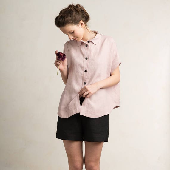Linen shirt for women in multiple colors, Dusty Rose short sleeve linen top, Natural linen clothes for summer, Linen tops for women