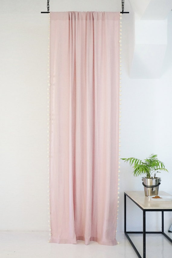 Pom Pom Curtain 22 Colors Linen Curtains With Pompoms Dusty Etsy
