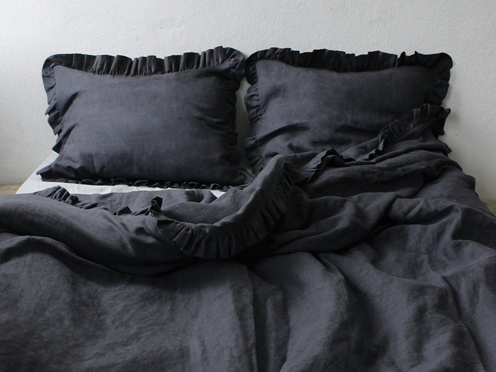 Linen Pillowcase With Ruffles Ruffle Pillowcases 30 Colors Etsy