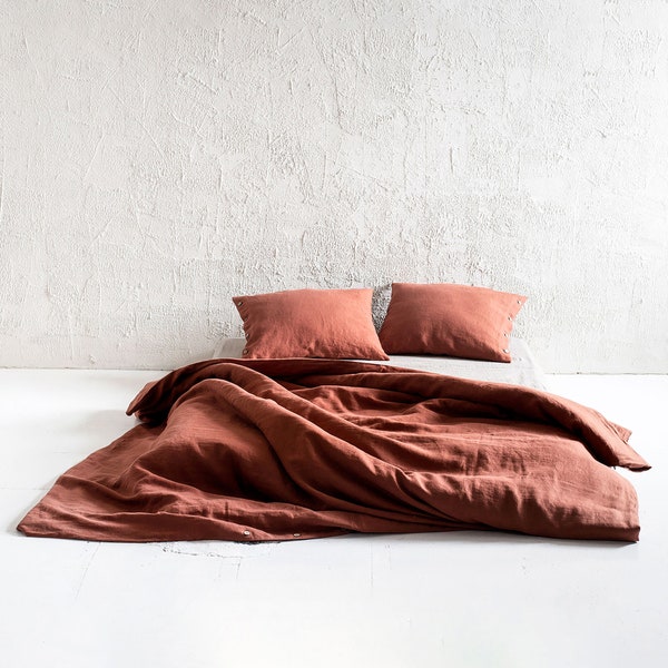 Burnt Orange linen duvet cover, Natural linen bedding