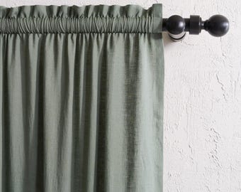 Cafe Curtain Panel, Rod Pocket Linen Curtains, Kitchen Drapes, Linen Sink Skirt, Tier valance