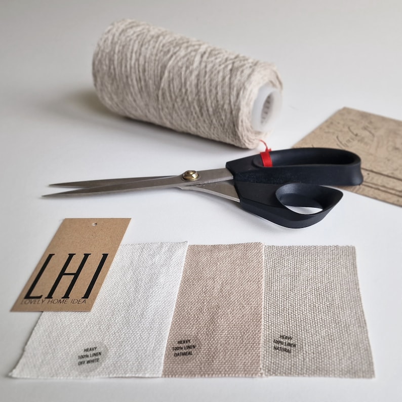 Heavy linen fabric samples, 3 colors, Natural upholstery fabric swatch set, Linen fabric for soft furnishings image 3