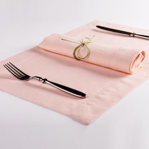 Linen napkins, Linen placemats, Pale peach linen table settings, Cloth napkin set, Fabric placemat set, Natural gift for table decor