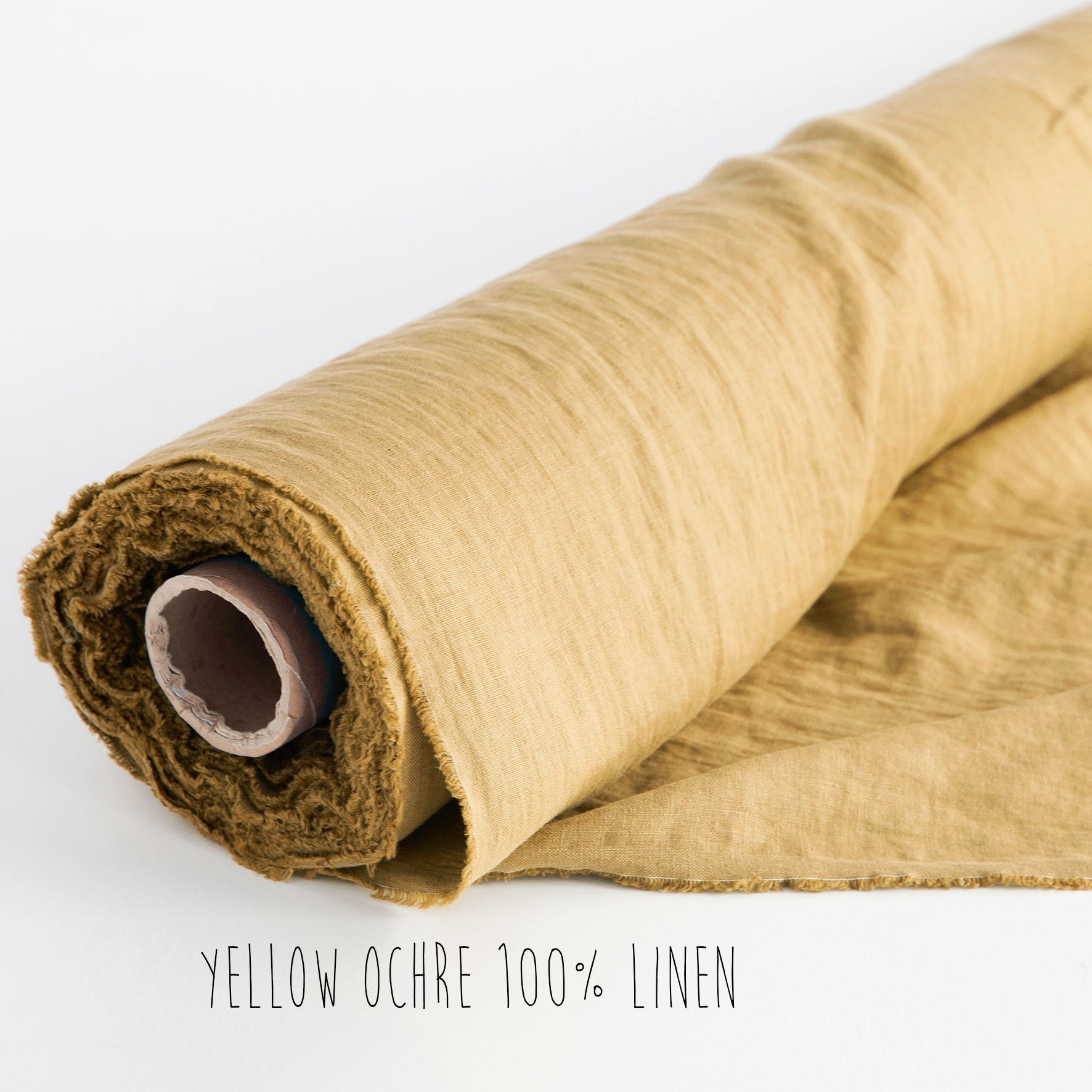Yellow ochre linen fabric by the yard Ocher linen fabric Etsy