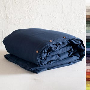 Indigo linen duvet cover, Duvet cover Queen, Linen bedding King, Blue linen duvet Twin, Natural flax duvets with coconut button closure