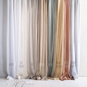 Sheer linen fabric samples, 8 colors, Natural lightweight linen fabric for curtains