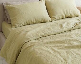 Pale Olive Linen Duvet Cover, Natural Bedding, Custom Size